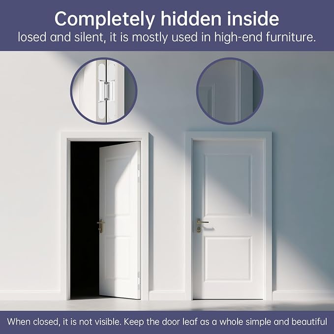 9.7" 2 pcs Hidden Hinges for Doors Invisible Hinge Concealed Hinges Zinc Alloy 180 Degree Swing Hinge 3 Way Adjustable Butt Silent Door Hinges 9.7 x 3.3 x 1inch (Silver 10 inches)