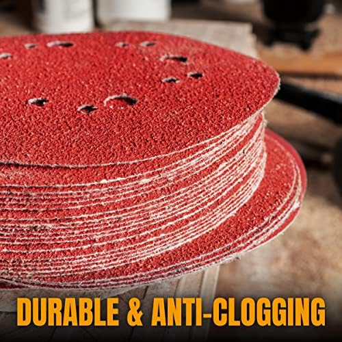 POWERTEC 75PK, 80 Grits, Sanding Discs 5 Inch - Hook and Loop, 5 Inch 8 Hole Aluminum Oxide Sandpaper Discs, Woodworking Sanding Pads for Random Orbital, Palm, Air, DA & Pneumatic Sander (45008)