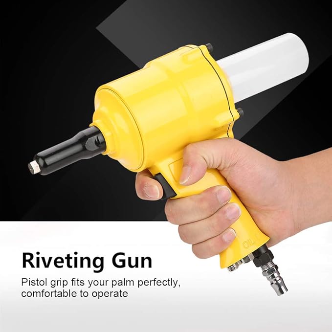 Hyuduo Air Rivet Gun, Pneumatic Riveter Pistol Type Grip Heavy Duty Rivet Gun Air Powered Riveting Tool 2.4-4.8mm Yellow for Decoration Automotive Container Electrical Instrumentation
