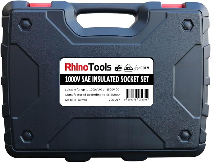 Rhino Tools 1000V Insulated SAE Socket Set | 20 Piece 3/8" Drive | 5 Hex Bits