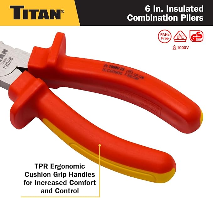 Titan 73326 6-Inch VDE Insulated Combination Pliers