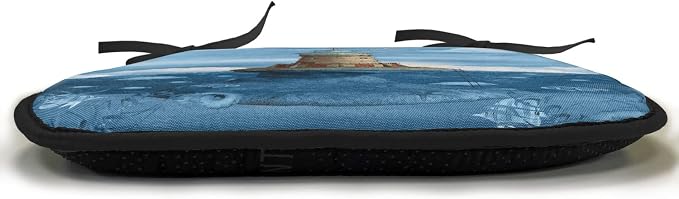 Lunarable Lighthouse Chair Cushion Pads Set of 2, Lighthouse Seagulls Birds Architecture Maritime Reef Fish Undersea Scenic View, Anti-Slip Seat Padding for Kitchen & Patio, 16"x16", Blue Brown