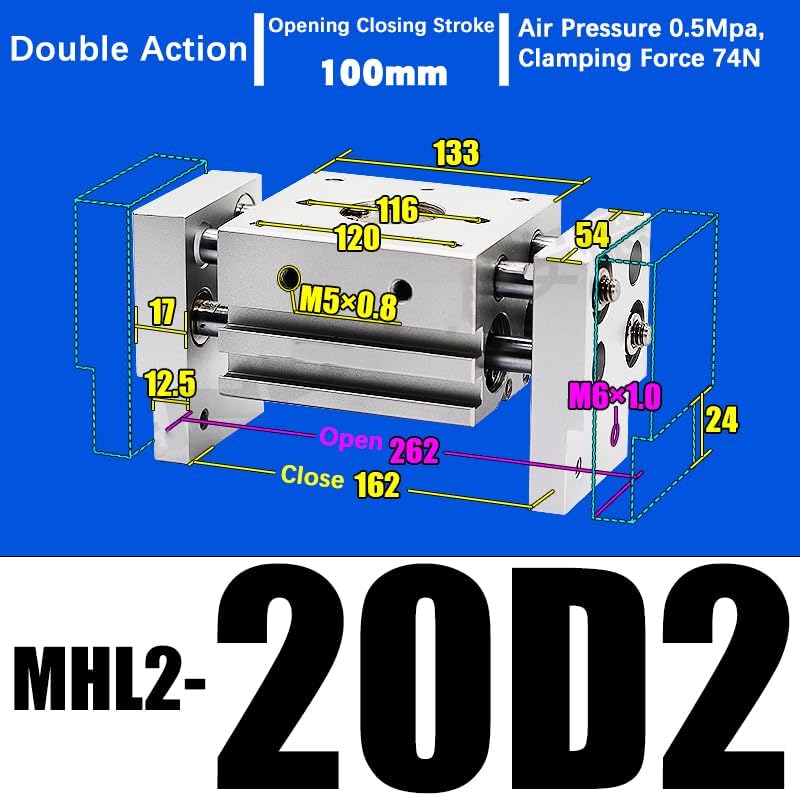 MHL2-20D MHL2-20D1 MHL2-20D2 Double Acting Pneumatic clamp Wide Type Pneumatic clamp Parallel Cylinder Aluminum clamp(MHL2-20D2)