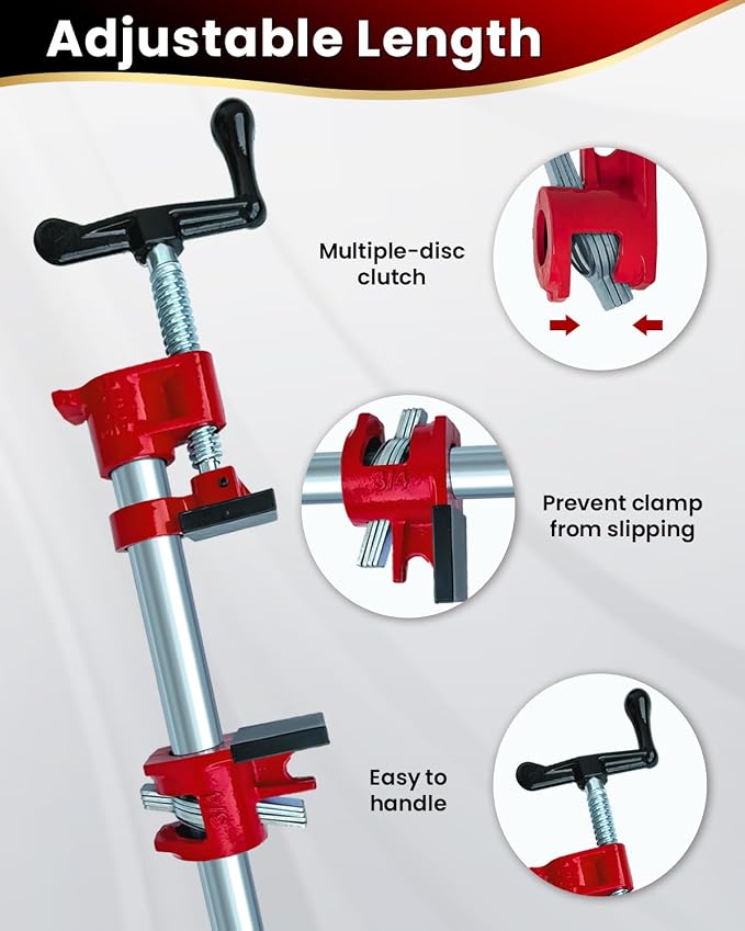 Pipe Clamps 3/4 inch 6 Pack Pipe Clamps for Woodworking Ideal for Carpentry, Home Improvement, and DIY Projects (3/4 IN with Pads)