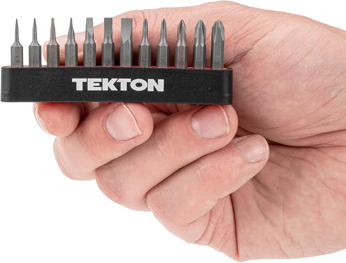 TEKTON 4 mm Phillips/Slotted Bit Set with Rail, 12-Piece (P000-P2, 0.8-4 mm) | DZZ92001