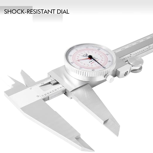 PECtools 12 Inch Dial Caliper, DIN 862 Double Dial Inch/Metric Caliper, 0-300mm, 0.001"/0.02mm Resolution, Stainless Steel, Shock Resistant, with Case