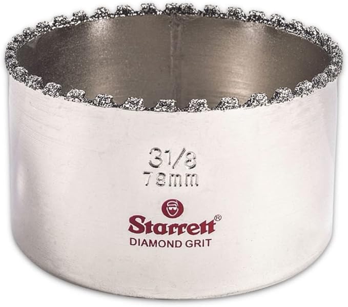 Starrett Diamond Grit Hole Saw, 3-1/8" Dia, 1-5/8" Cutting Depth | Ideal For Drilling Small Diameter Holes, 5/8-18 Thread Size, A2/A10 Arbor Type, 1-5/8" Cutting Depth, Silver Finish, KD0318-N