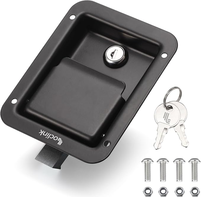 Black Truck Tool Box Lock Replacement kit, Stainless Steel Paddle Latch for Truck Bed Toolbox Handle, Trailer Door, RV, Camper, ATV, UTV, 5.85" L x 4.25" W with Keys