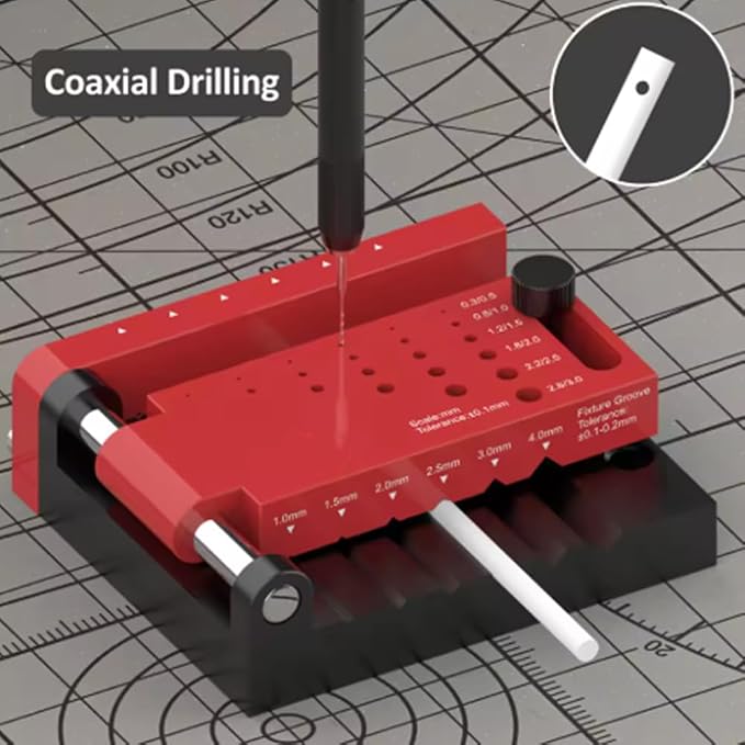 T0012 Round Stick Punching Positioner | Precision Drill Guide Jig for Model Building, Woodworking & DIY |Adjustable Locator with Scales (T0012 + T0012-A)