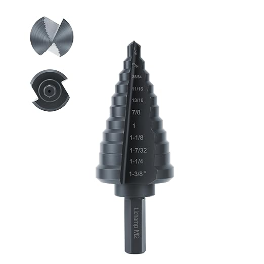 Lichamp Unibit Step Drill Bit for Metal, Genuine M2 Drill Stepper Bit for Hard Metal Heavy Duty, 11 Sizes from 1/4" to 1-3/8", Dual Straight Grooved with Hex Drive, A2BK