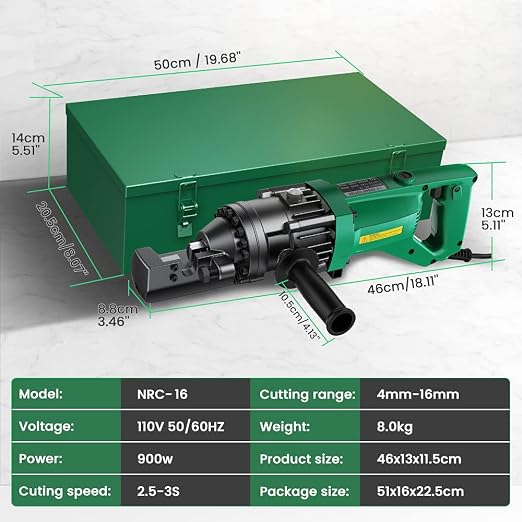 Anbull 900W Electric Hydraulic Rebar Cutter, Cutting up to 5/8 Inch 4-16mm #5 Rebar, with Replaceable Jaw Blades, Cutting Speed 2.5-3.0S (900W RC-16)
