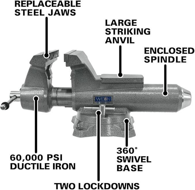 Wilton Mechanics Pro Bench Vise, 10" Jaw(Width-12", Opening-5-1/4") Throat (Model 8100M), gray