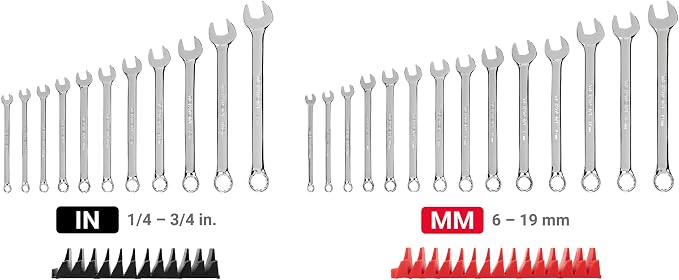 TEKTON Combination Wrench Set, 25-Piece | WCB95301 | (1/4 - 3/4 in., 6 - 19 mm), Modular Organizers, Chrome Finish
