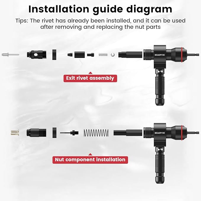Beaspire Rivet Nut Tool Kit for Drill, 2-in-1 Cordless Rivet Gun Adapter & Rivet Nut Adapter, Rivnut Tool Set with 7 Metric Mandrels, 6 Rivet Head Sizes, 65Pcs Rivet Nuts, Carry Case