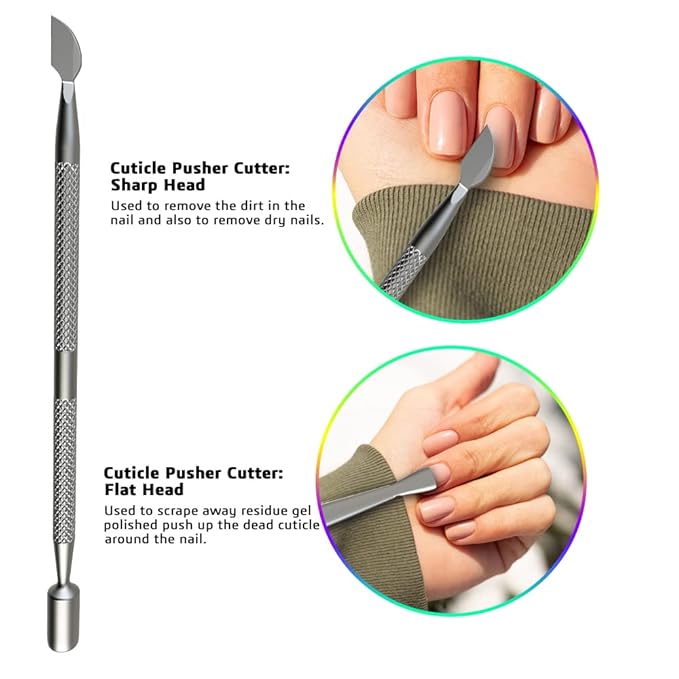 Professional Cuticle Trimmer Nail Cuticle Cutter Stainless Steel Cuticle Nippers with Sharp Blades Double Spring Manicure Tools for Nail Care Pedicure Home Spa (Silver - Pusher Included)