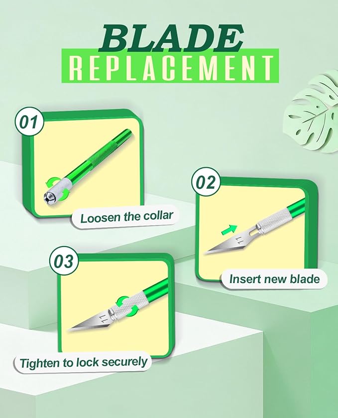 DIYSELF Craft Knife with 10 Extra #11 Blades, Precision Hobby Knife Set with Steel Ruler, Exacto Knife for Crafting, Polymer Clay, Pottery, Paper, Vinyl, Stencil & Model Making (Green)