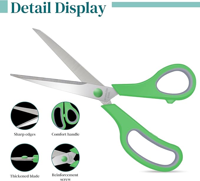 6 Packs Sewing Craft Scissors Bulk,8" Multipurpose Heavy Duty Sharp Scissors,Stainless Steel Shears for Home Office Student Supplies,Green