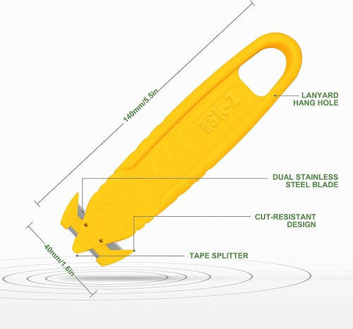 100Pcs T TOVIA Safety Box Cutter Knife of Recessed Concealed Stainless Steel Blade, Package Opener Plastic Cutter for Box, Carton, Shrink Wrap, Plastic Straps.