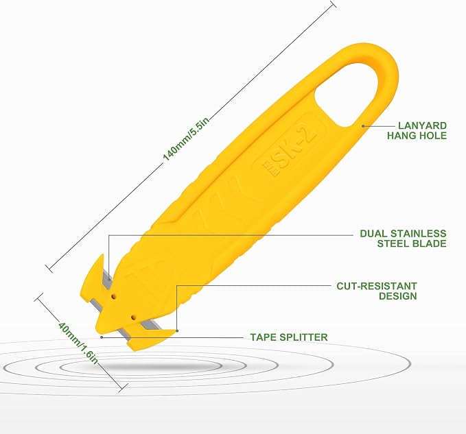 50Pcs T TOVIA Safety Box Cutter Knife of Recessed Concealed Stainless Steel Blade, Package Opener Plastic Cutter for Box, Carton, Shrink Wrap, Plastic Straps.