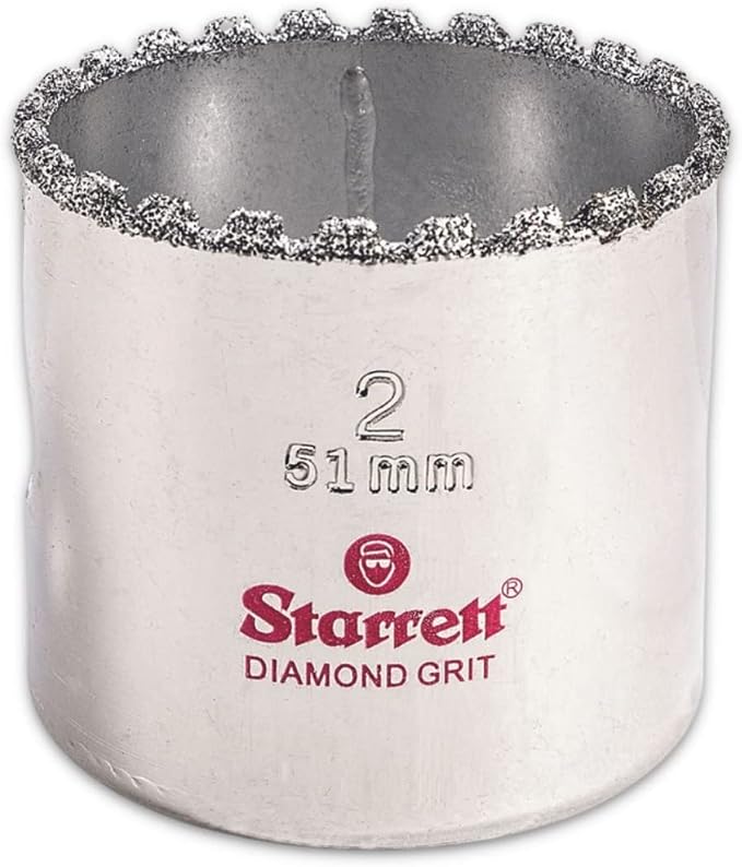 Starrett Diamond Grit Hole Saw 2" Dia, 1-5/8" Cutting Depth | Ideal For Drilling Small Diameter Holes, 5/8-18 Thread Size, XA2/XA10 Arbor Type Compatible, Silver Finish, KD0200-N