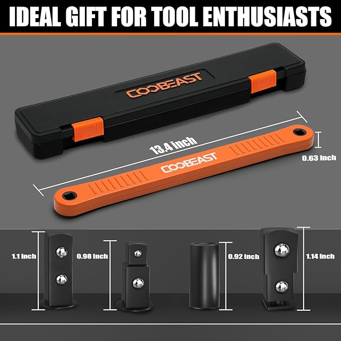 coobeast 3/8 inch offset extension wrench Impact Ready Socket Wrench Extender Tool with Versatile 1/4", 3/8", and 1/2" Square Drive Adapters, Universal Extensions Wrench for Small Place