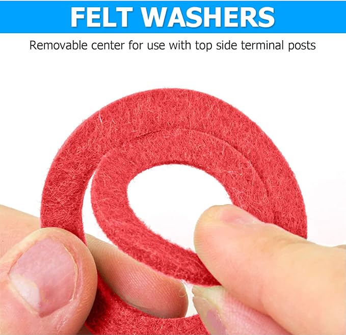 12PCS Battery Terminal Anti Corrosion Washers Protector Fiber and 2PCS Cleaning Brush, Automotive Accessories Universal for Car, Marine, Boat, RV (Red/Green)
