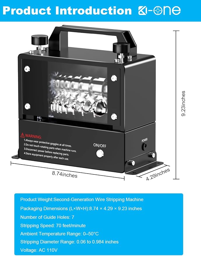 Automatic Wire Stripping Machine, Electric Wire Stripper for 0.06''-0.98'' Scrap Copper Wire, 7-Blade & 7-Channel Cable Peeler with Dual V-Groove Rollers, High-Strength Steel Blades for Recycling