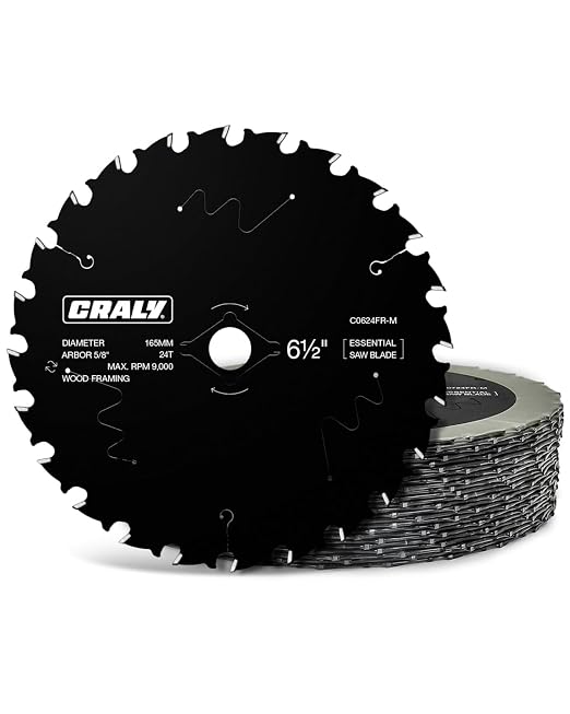 CRALY 6-1/2 Inch 24 Teeth Wood Cutting Framing Circular Saw Blade, 5/8 Inch Arbor, Carbide Tipped, Thin Kerf, for Plywood, MDF, OSB, Laminate, 25-Pack