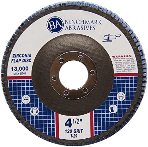 Benchmark Abrasives 4.5" x 7/8" Premium Zirconia T29 Angled Flap Discs 4 1/2 for Angle Grinder, Sanding Discs, Finishing, Rust, Stock Removal- Grinding Wheels 4 1/2 Inch (100 Pack) - 120 Grit