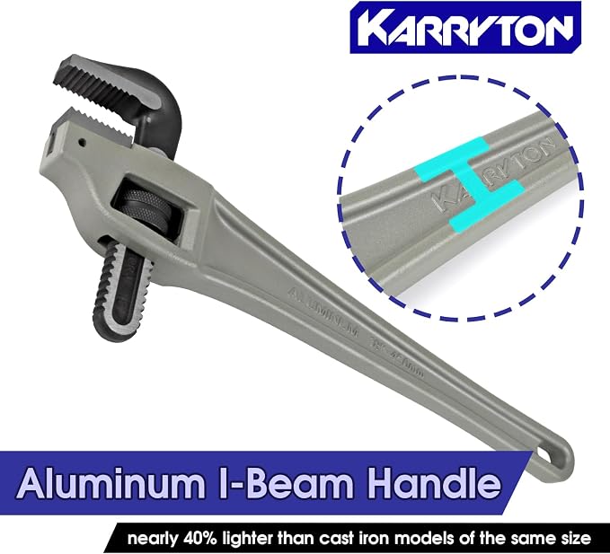 18 Inch Aluminum Offset Pipe Wrench, 3.5"/89mm Adjustable Jaw Capacity, Heavy Duty Plumbers Wrench with Drop Forged Steel Jaw(CR-V), Perfect Plumbing Tool Exceed GGG Standard