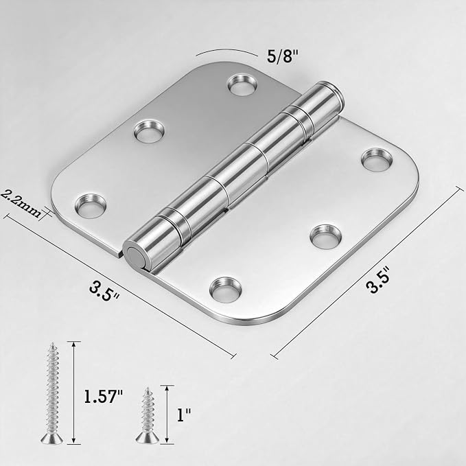 18 Pack Ball Bearing Round Polished Chrome Door Hinges 3.5 Inch 5/8" Radius Anti Squeak Interior 3-1/2"Flat Bifold Standard Bedroom Indoor for Doors 3 ½" Hardware Essentials Home Decor Accessories