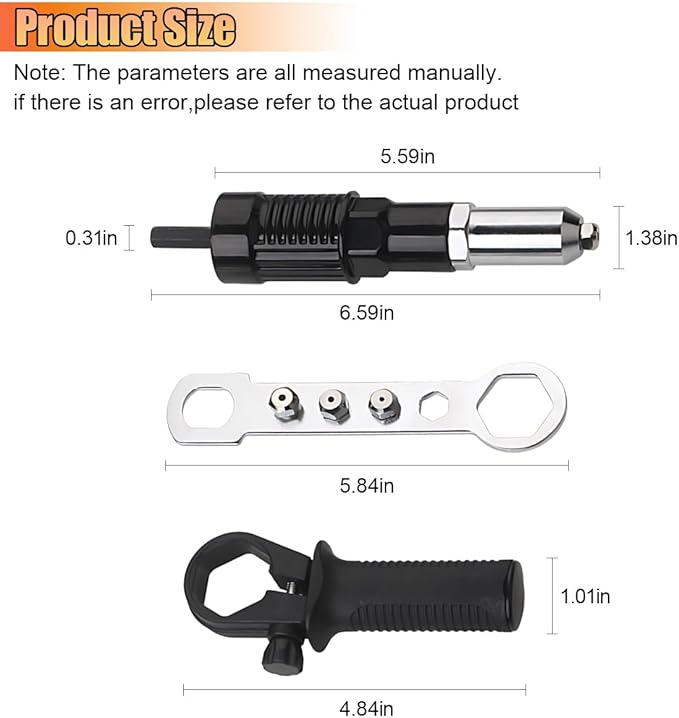 Pop Rivet Gun Adapter Kit, Cordless Electric Power Drill Rivets Attachment with 4 Rivet Heads 2.4mm, 3.2mm, 4.0mm & 4.8mm, Riveter Insert Nut Tool for Pop Riveting Work