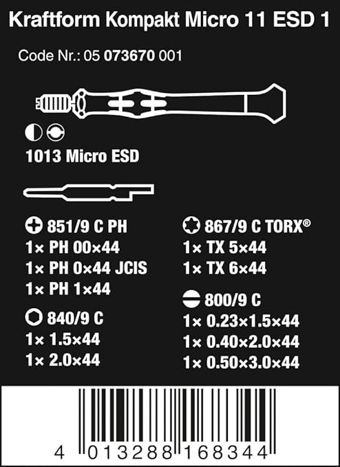 WERA Kraftform Kompakt ESD/11 SB Micro-Tool Set 11 Pieces