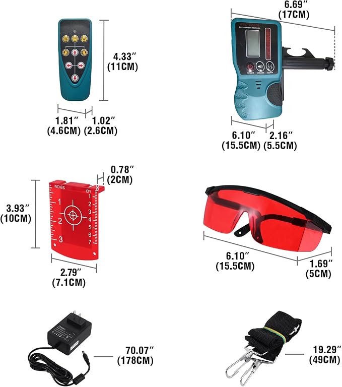 Rotary Laser Level Kit, 360 Degree Automatic Self Leveling Red Beam Horizontal & Vertical Laser Transit, 500m Working Range for Construction & Building - Blue