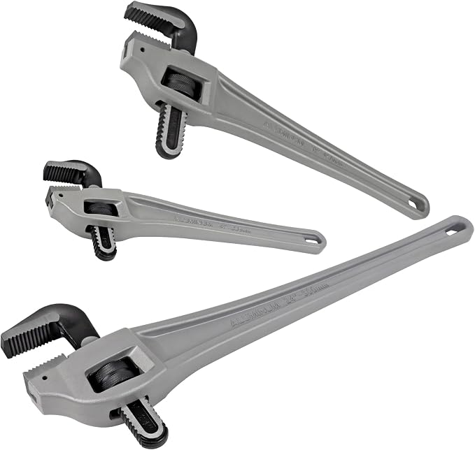 Aluminum Offset Pipe Wrench set,Adjustable Jaw Capacity, Heavy Duty Alum Handle Plumbers Wrench with Drop Forged Steel Jaw(CR-V), Perfect Plumbing Tool Exceed GGG Standard