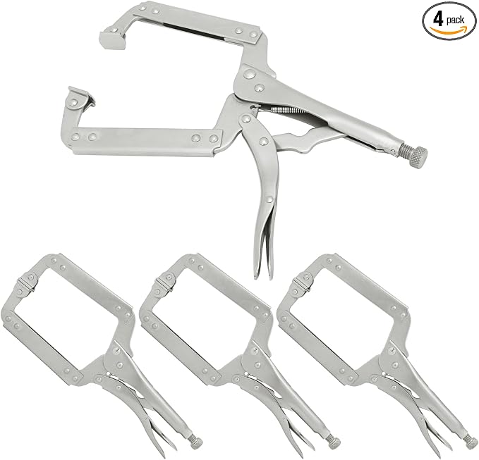4 Pack 14 Inch C Clamp Locking Pliers,Locking C Clamp, Adjustable Nickel Plated C Pliers For Wood Working, Welding, Electrician Maintenance and more, by GENHAKON