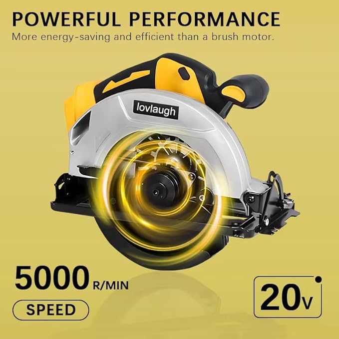 7-1/4 Inch Cordless Circular Saw Compatible with 20V MAX Battery (NO Battery) 5300 RPM Brushless Motor, 6-1/2" Depth Cut, 0-50° Bevel, Electric Brake, with 2 Blades & Carry Case