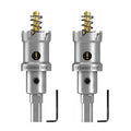 2-Pack 15/16" TCT Hole Saws for Hard Metal, Heavy Duty 24mm Tungsten Carbide Tipped Hole Cutters Set with Spring-Loaded Pilot Drill Bits for Stainless Steel, Metal, Iron, and Plastic.