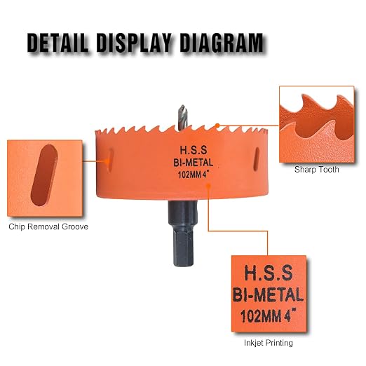 4 inch Hole Saw with Arbor for Metal Wood Plastic, 102mm Bi-Metal Hole Cutter for Different Project with Smooth and Flat Drilling Edge, Fast Chip Removal