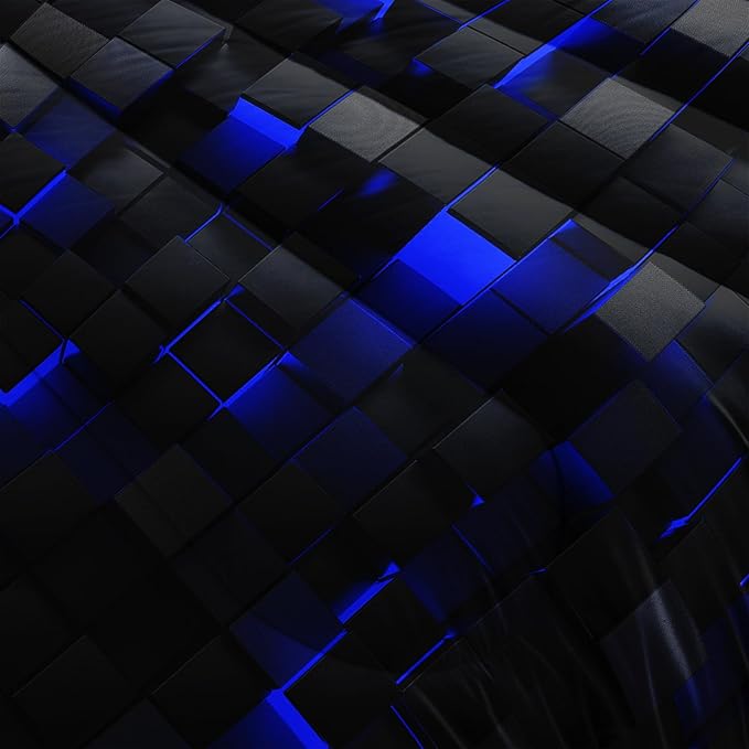 Nttopship Geometric Blue Black Comforter Set,Light Honeycomb 3 Piece Bedding Set Full Size for Teen Boys,Modern Quilt Set Geometry Decor,Microfiber Lightweight 1 Comforter 2 Pillowcases All Season