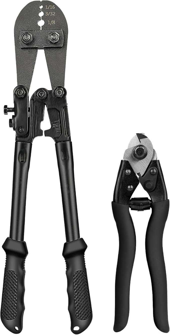 TooTaci Wire Rope Crimping Tool Kit, Include 14 inch Swaging Tool and Wire Rope Cutter, Cable Crimper for 1/16" to 1/8" Crimping Loop Sleeves