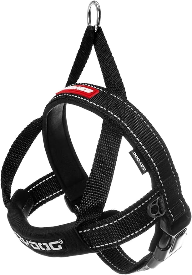 EzyDog Quick Fit Dog Harness, Soft Neoprene Padding - XX-Small, Black | Fast One-Click Buckle, Adjustable Fit, Strong Reinforced Materials, Reflective Stitching, No Pull Dog Harness, Easy Walking