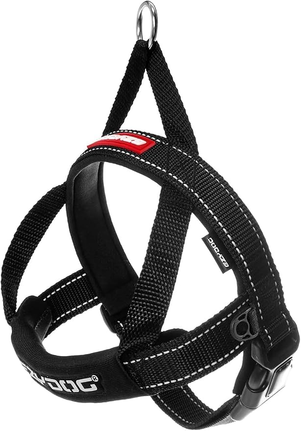 EzyDog Quick Fit Dog Harness, Soft Neoprene Padding - X-Small, Black | Fast One-Click Buckle, Adjustable Fit, Strong Reinforced Materials, Reflective Stitching, No Pull Dog Harness, Easy Walking