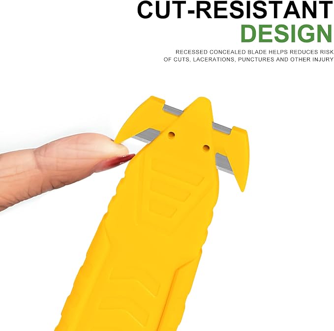 100Pcs T TOVIA Safety Box Cutter Knife of Recessed Concealed Stainless Steel Blade, Package Opener Plastic Cutter for Box, Carton, Shrink Wrap, Plastic Straps.