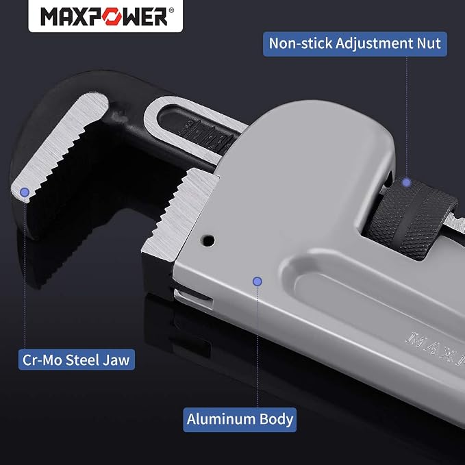 MAXPOWER 24 inch Pipe Wrench, 3 inch Jaw Opening | Aluminum Straight Pipe Wrench Heavy Duty 24-Inch Plumbers Wrench
