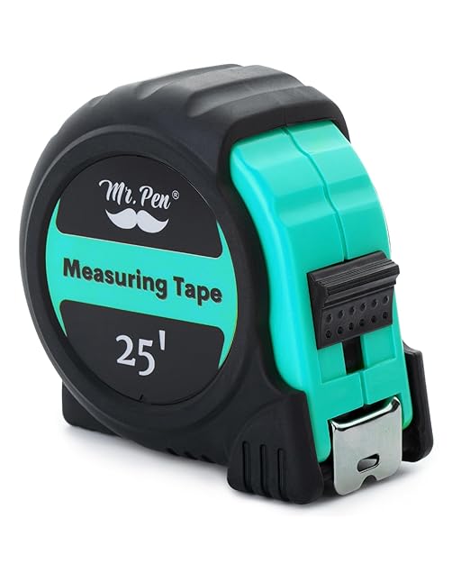Mr. Pen- Retractable Tape Measure 25 ft, Turquoise Blue, Easy Read, Steel Retractable Measuring Tape with Fractions, Ideal for Construction & DIY Projects