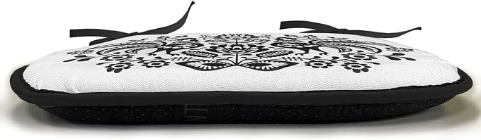 Lunarable Gallus Chair Cushion Pads Set 12, Polish Floral Design with Roosters Traditional Folk Pattern Easter Celebration, Anti-Slip Seat Padding for Kitchen & Patio, 16"x16", White and Black
