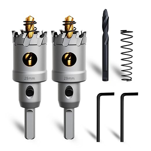 Metal Hole Saw 1-1/8''(29mm) 2Pcs Set Heavy Duty Tungsten Carbide Tipped Hole Cutters Set with a nitrided Step Drill and L-flench, for Steel Iron,Aluminum,Stainless stell