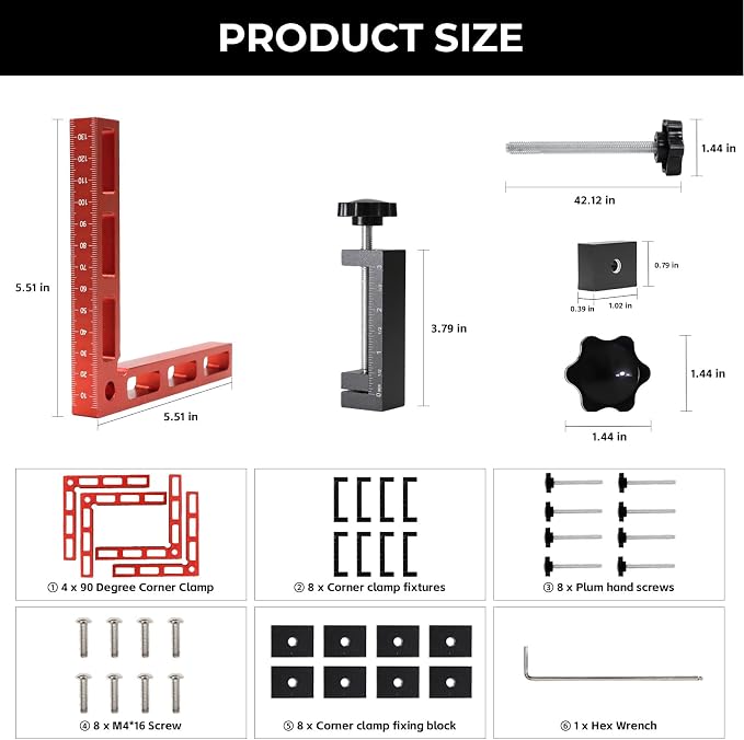 Upgraded Corner Clamp for Woodworking,90 Degree Corner Clamp Kit–4 Pack 5.5"x 5.5"Aluminum Alloy Right Angle Woodworking Tools,Corner Clamps Positioning Squares for Picture Frame,Box,Cabinets,Drawers