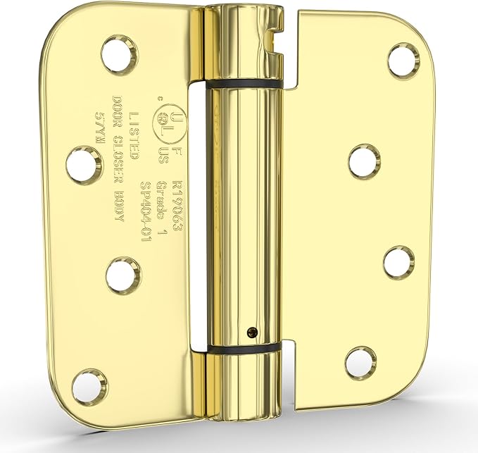 goldenwarm 4pack Polished Brass Door Hinges 4 Inch Self Closing Spring Door Hinge with 5/8" Radius Corners - Adjustable Door Closing, Residential & Heavy-Duty Hardware